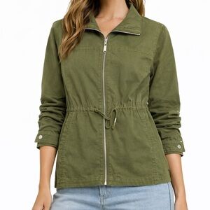 Olive Green Drawstring Utility Jacket - Women